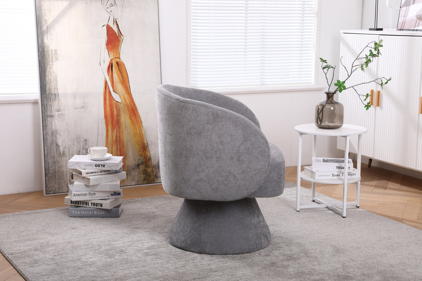 Swivel Accent Chair Armchair, Round Barrel Chair in Fabric for Living Room Bedroom(Light Grey)