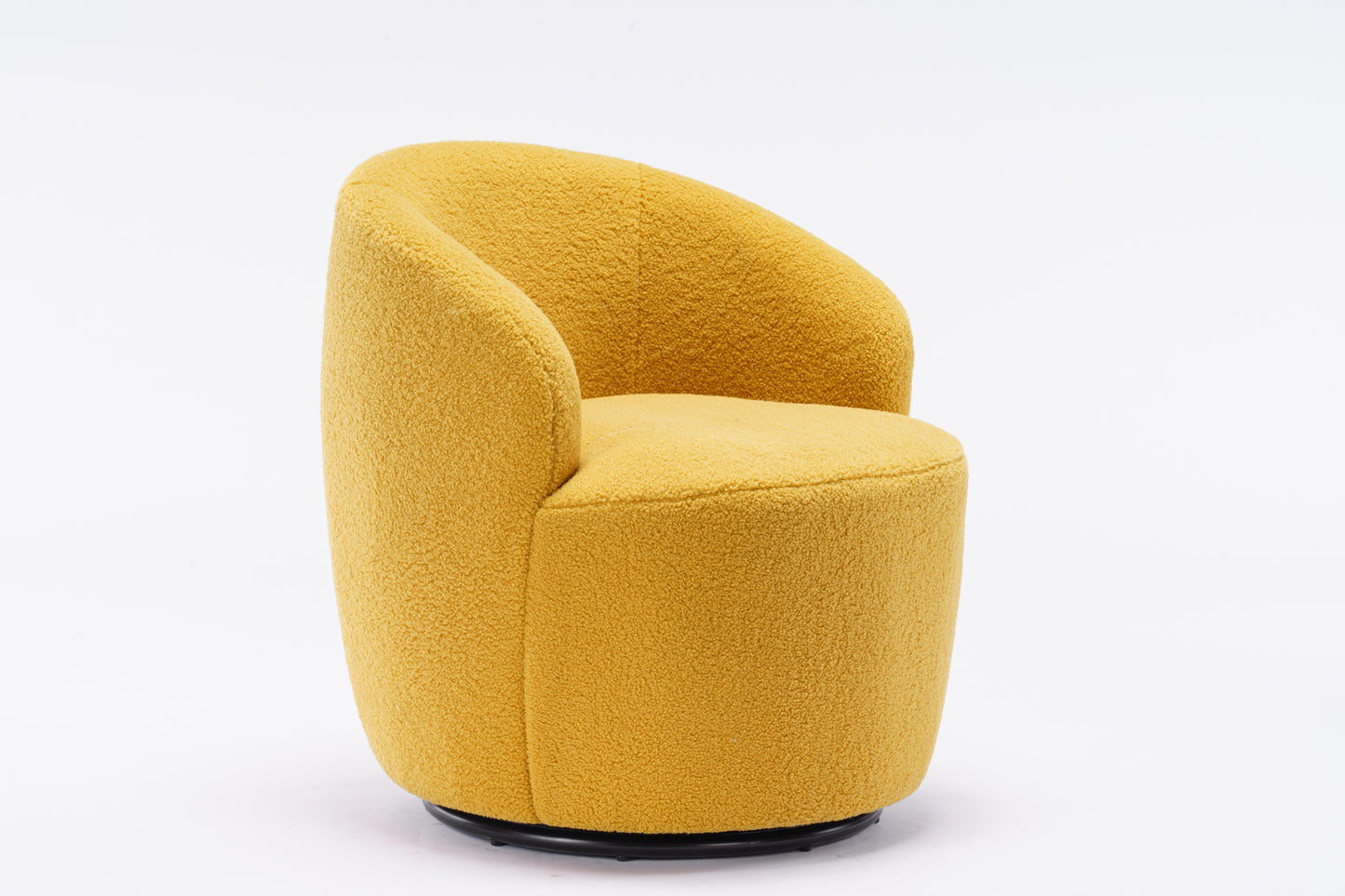 Sillón giratorio de tela Teddy con acento tipo barril y aro metálico con recubrimiento en polvo negro, amarillo