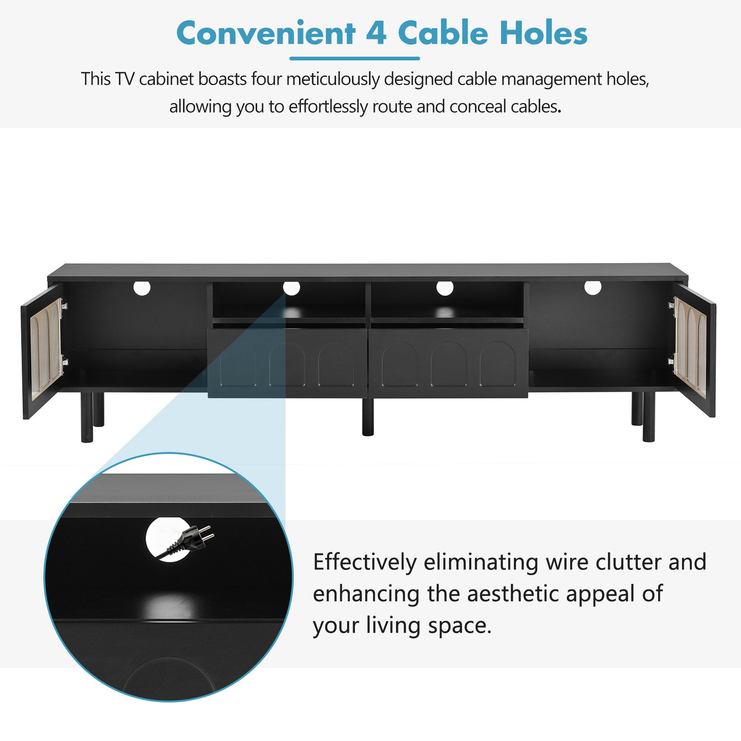 ON-TREND Cream Style TV Stand with LED Light Strip for TVs Up to 80'', Graceful Entertainment Center with 5 Solid Wood Legs, Large Storage Media Console with Fluted Tempered Glass Doors, Black