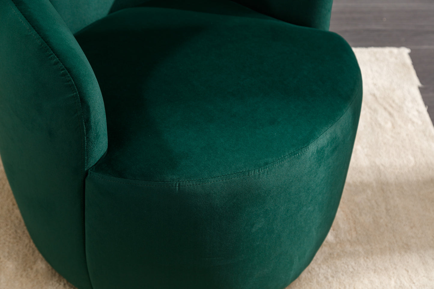 Sillón giratorio de terciopelo con acento tipo barril y aro metálico con revestimiento en polvo negro, color verde