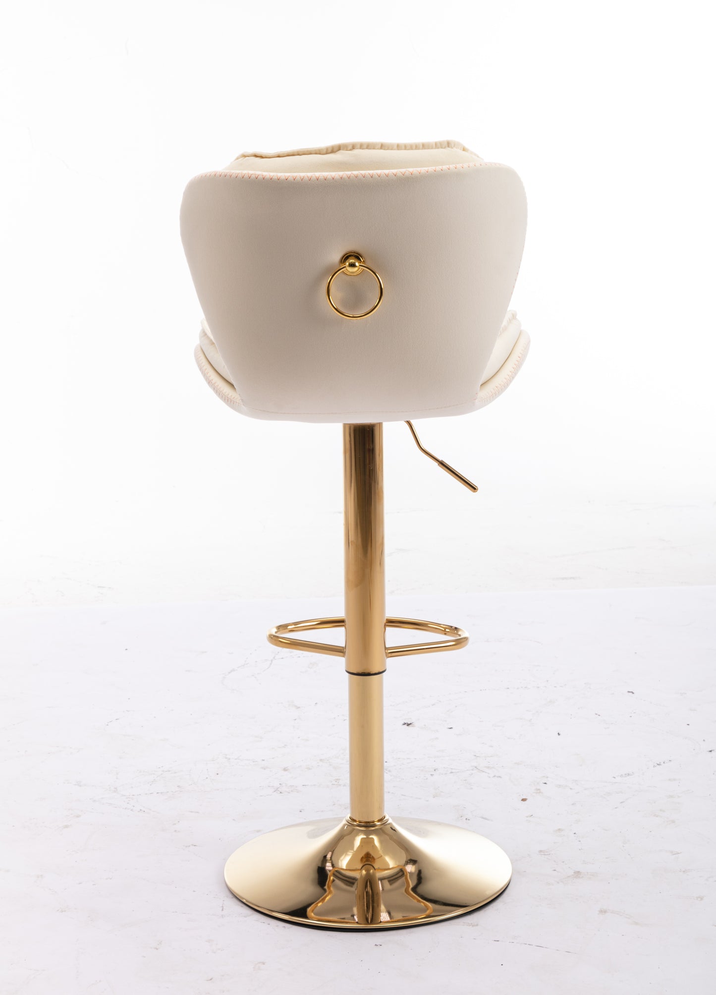 Set of 2 Bar Stools,with Chrome Footrest and Base Swivel Height Adjustable Mechanical Lifting Velvet + Golden Leg Simple Bar Stool-cream