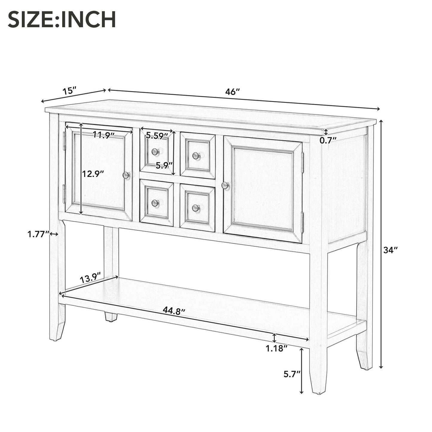 TREXM Cambridge Series Ample Storage Vintage Console Table with Four Small Drawers and Bottom Shelf for Living Rooms, Entrances and Kitchens (Retro Blue, OLD SKU: WF190263AAC)
