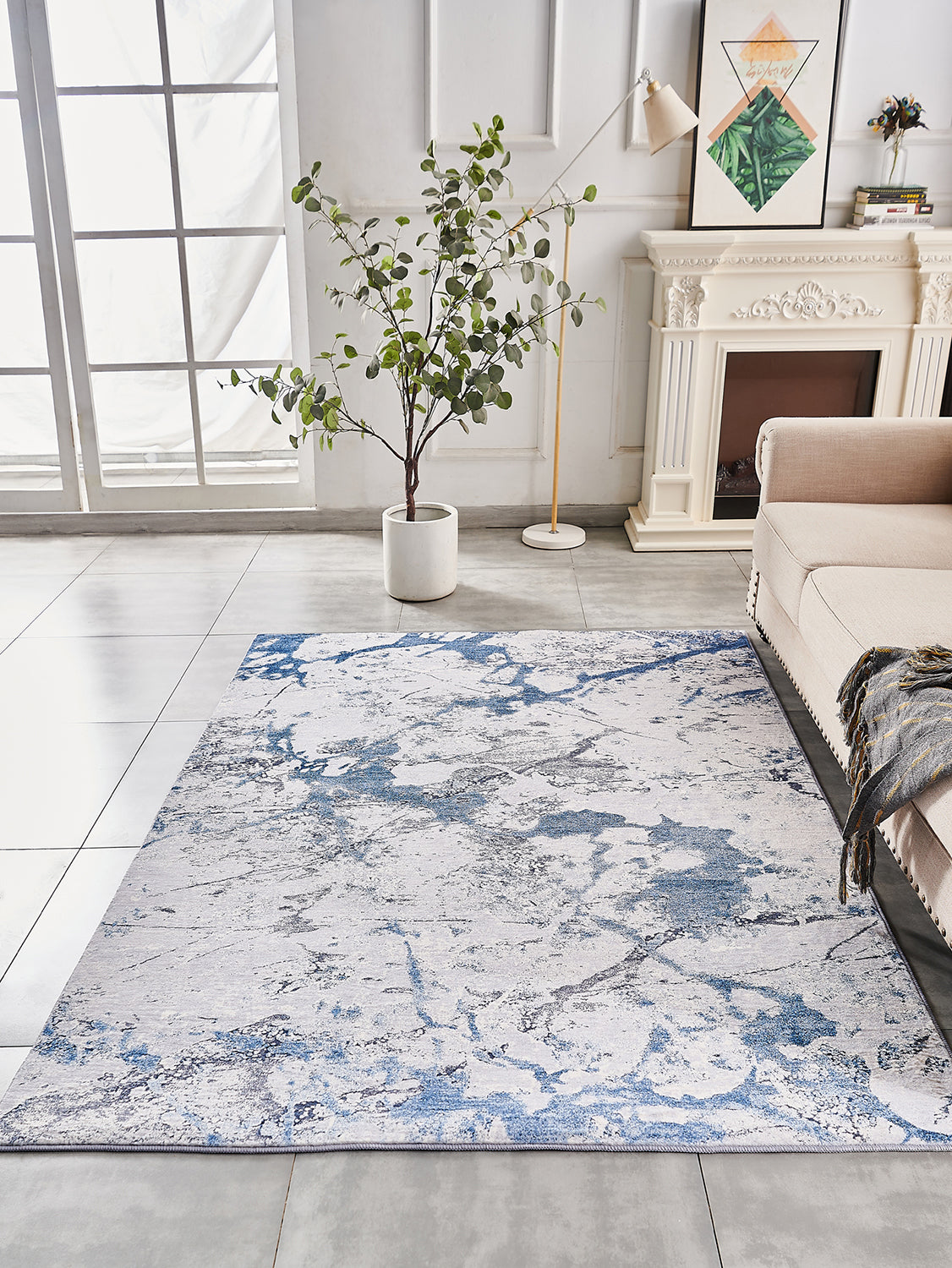 ZARA Collection Abstract Design Silver Blue (3' ft x 2' ft) Machine Washable Super Soft Area Rug