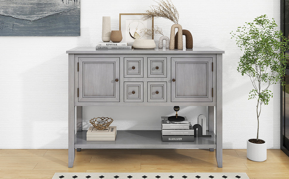 TREXM Cambridge Series Ample Storage Vintage Console Table with Four Small Drawers and Bottom Shelf for Living Rooms, Entrances and Kitchens (Antique Gray, OLD SKU: WF190263AAE)