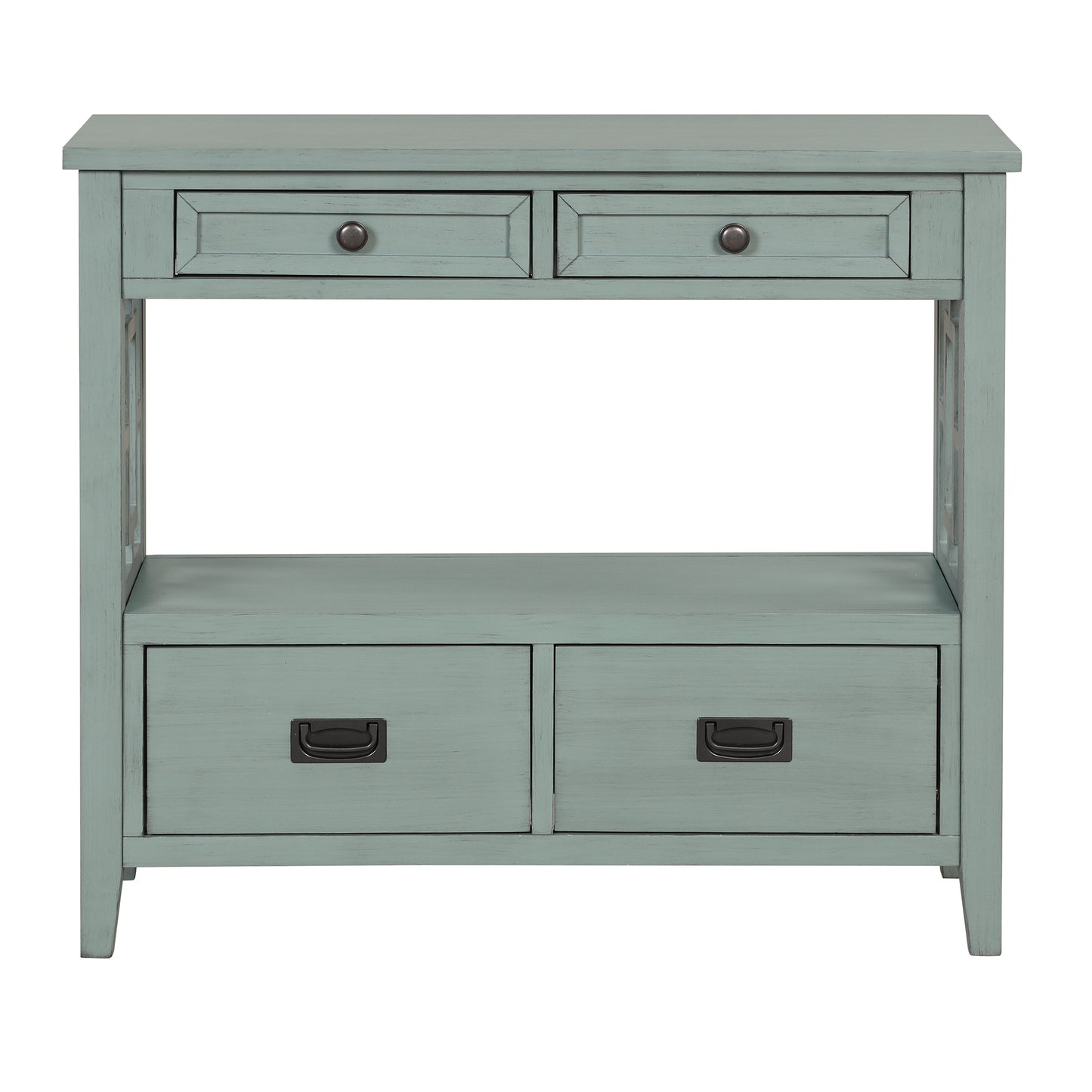 36'' Farmhouse Pine Wood Console Table Entry Sofa Table with 4 Drawers & 1 Storage Shelf for Entryway Living Room Bedroom Hallway Kitchen(Retro Blue)