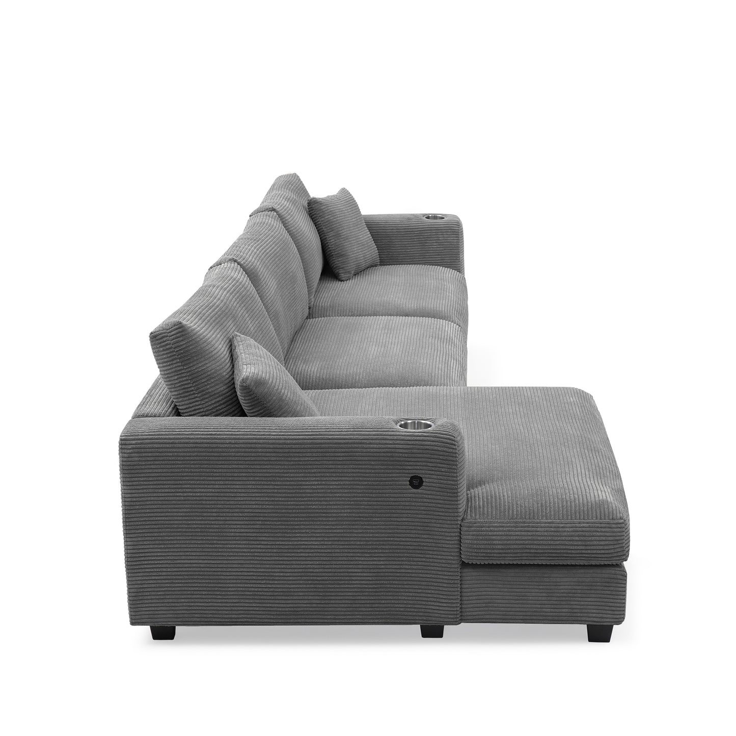 Sofá seccional extragrande de pana de 134 x 54 pulgadas, sofá nube en forma de L con puerto de carga USB, portavasos, sofá cama profundo con chaise longue de 50 pulgadas, cómodo mueble de interior para sala de estar, 3 colores