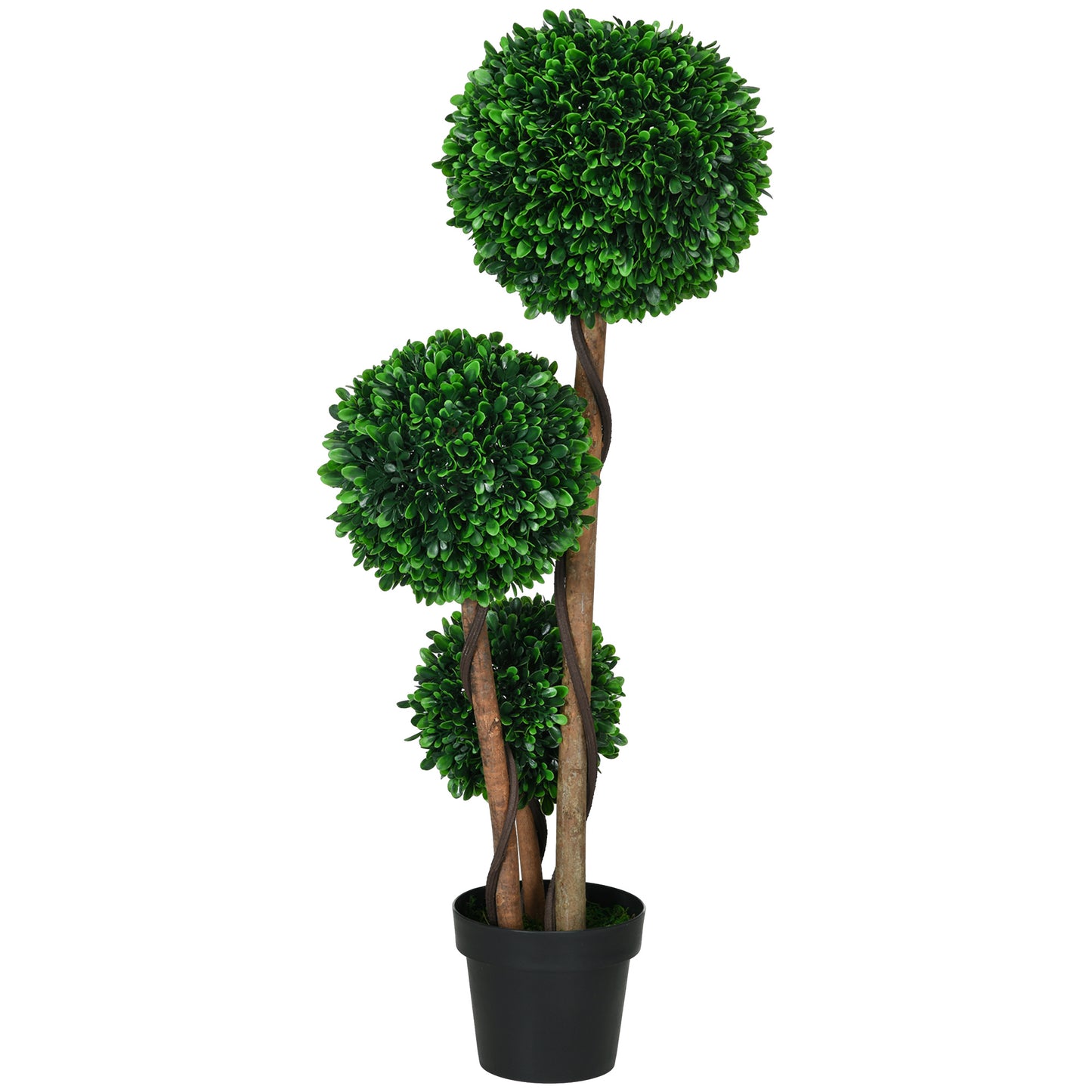 HOMCOM 3.5ft/43.25" Artificial 3 Ball Boxwood Topiary Tree with Pot, Indoor Outdoor Fake Plant for Home Office, Living Room Decor