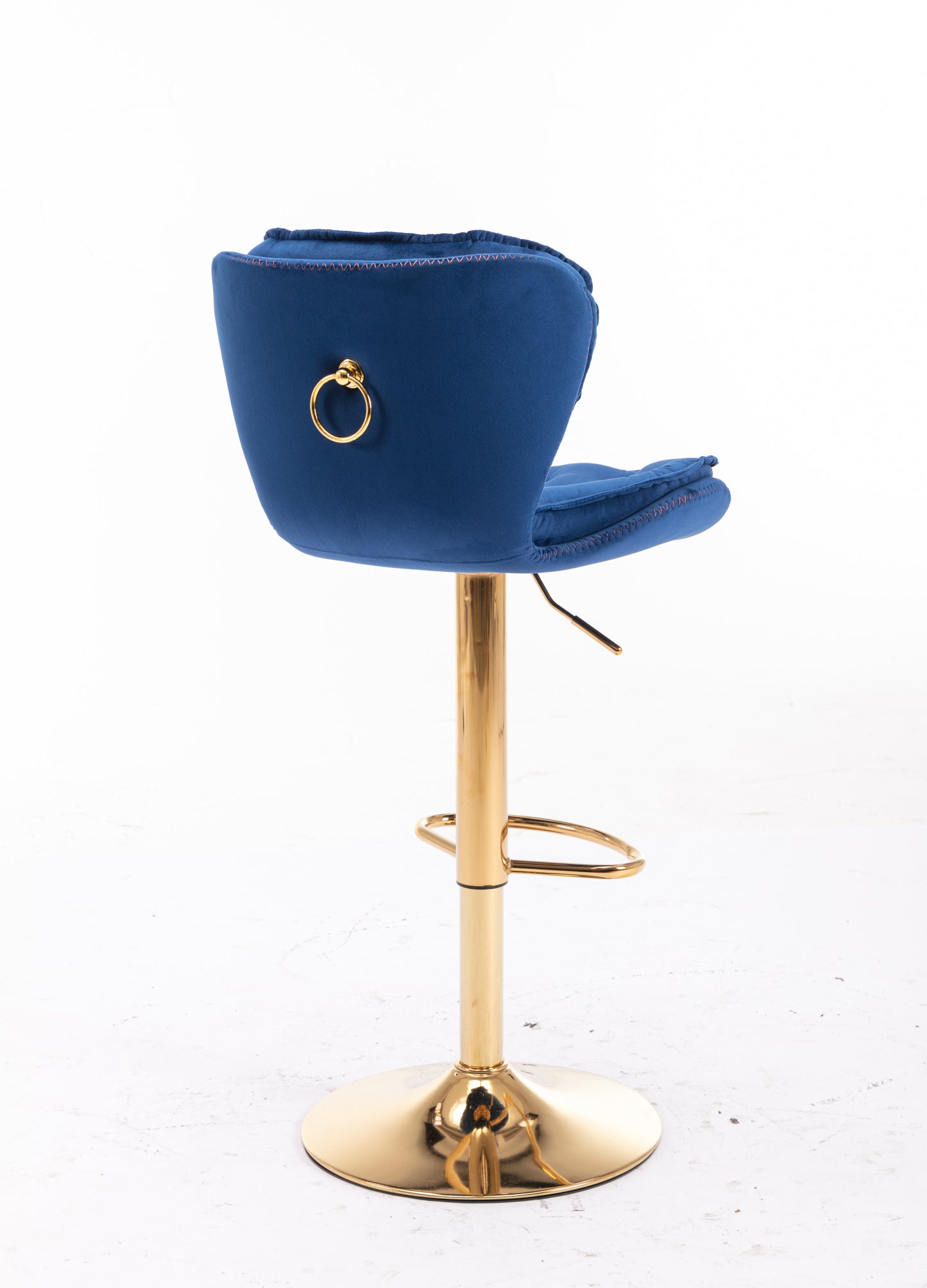 Set of 2 Bar Stools,with Chrome Footrest and Base Swivel Height Adjustable Mechanical Lifting Velvet + Golden Leg Simple Bar Stool-blue
