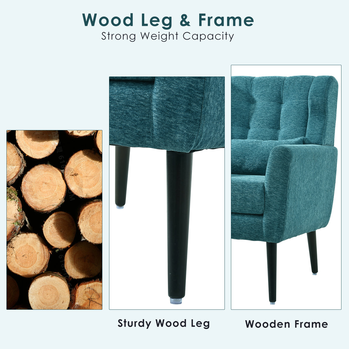 Sillón moderno con acento tapizado y relleno de espuma para sala de estar, cómodo sillón de lectura, moderno de mediados de siglo con tela de chenilla, sillón para sala de estar y dormitorio (verde azulado).