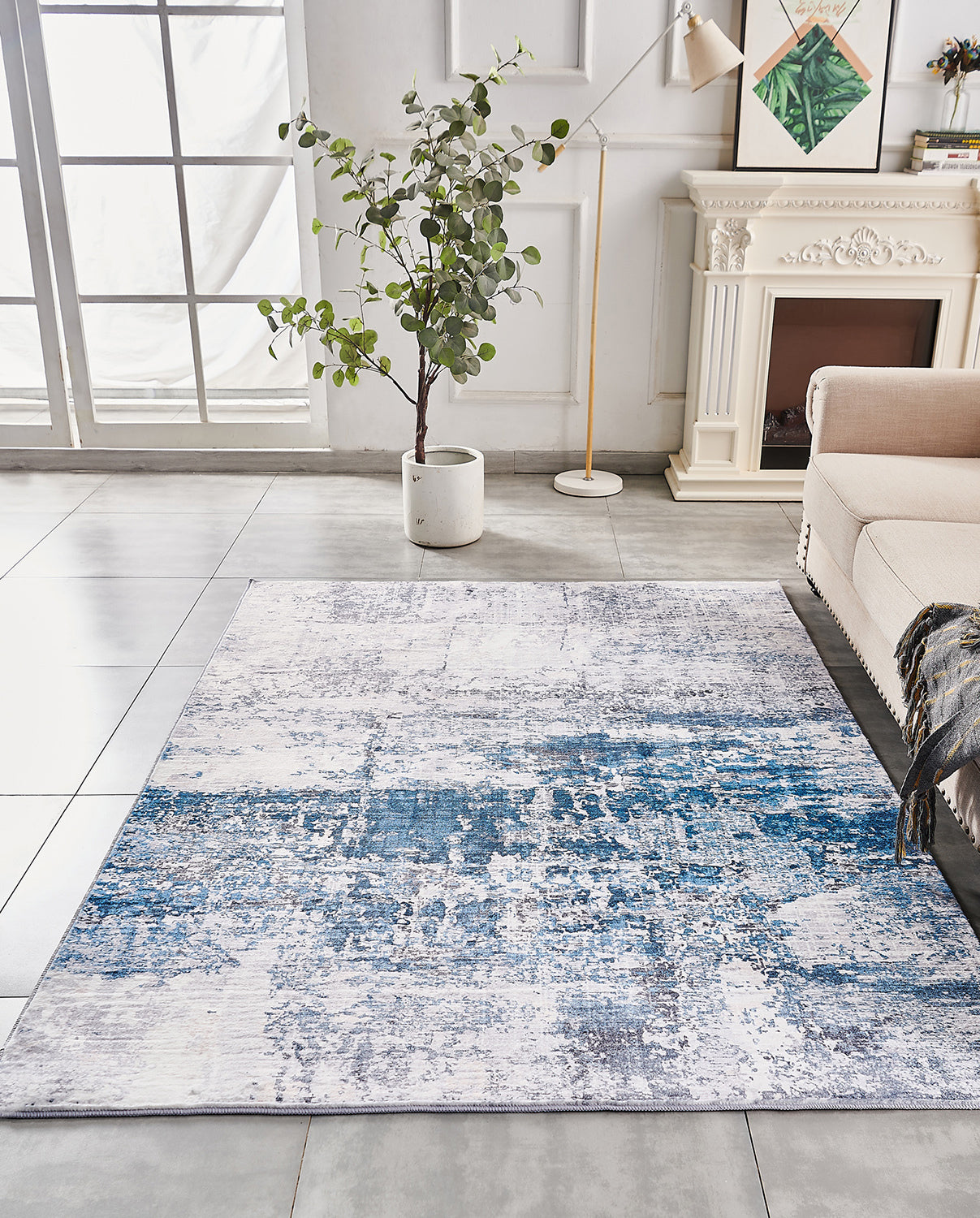 ZARA Collection Abstract Design Gray Turquoise (5' ft x 3' ft) Machine Washable Super Soft Area Rug
