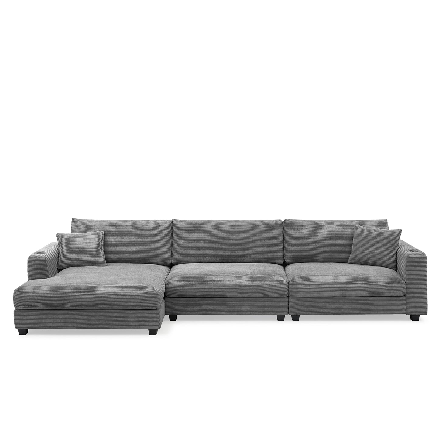 Sofá seccional extragrande de pana de 134 x 54 pulgadas, sofá nube en forma de L con puerto de carga USB, portavasos, sofá cama profundo con chaise longue de 50 pulgadas, cómodo mueble de interior para sala de estar, 3 colores