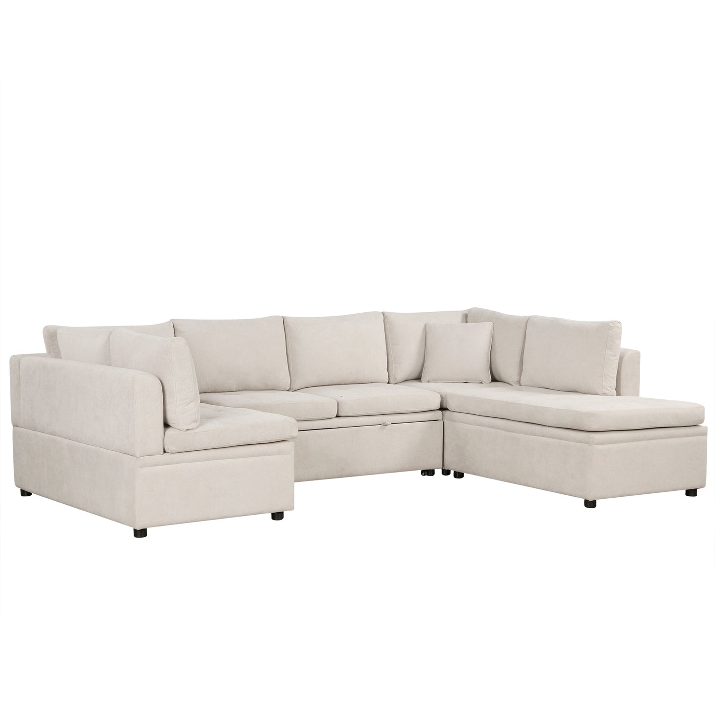 Sofá seccional extragrande de 117.3" en forma de U, sofá cama extraíble con dos cojines para sala de estar, color beige