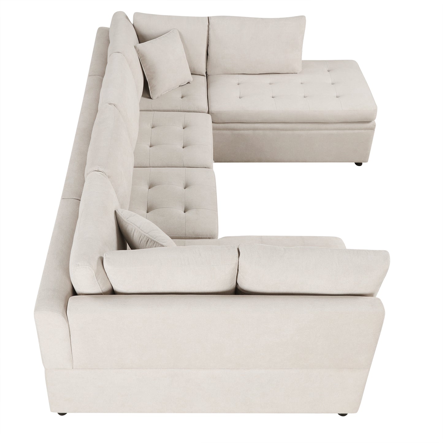 Sofá seccional extragrande de 117.3" en forma de U, sofá cama extraíble con dos cojines para sala de estar, color beige