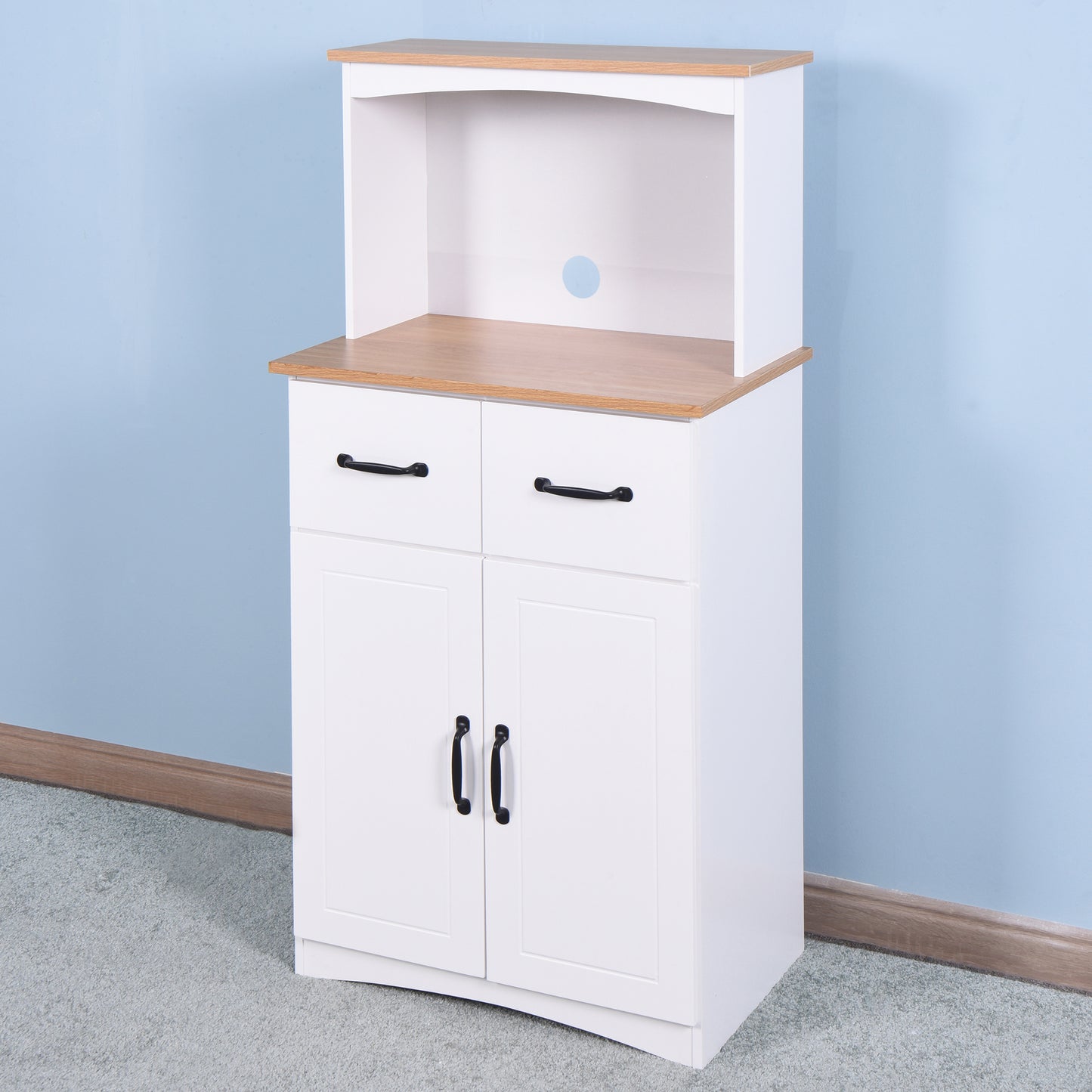 Gabinete de cocina de madera blanco, despensa, armario para microondas con cajón de almacenamiento