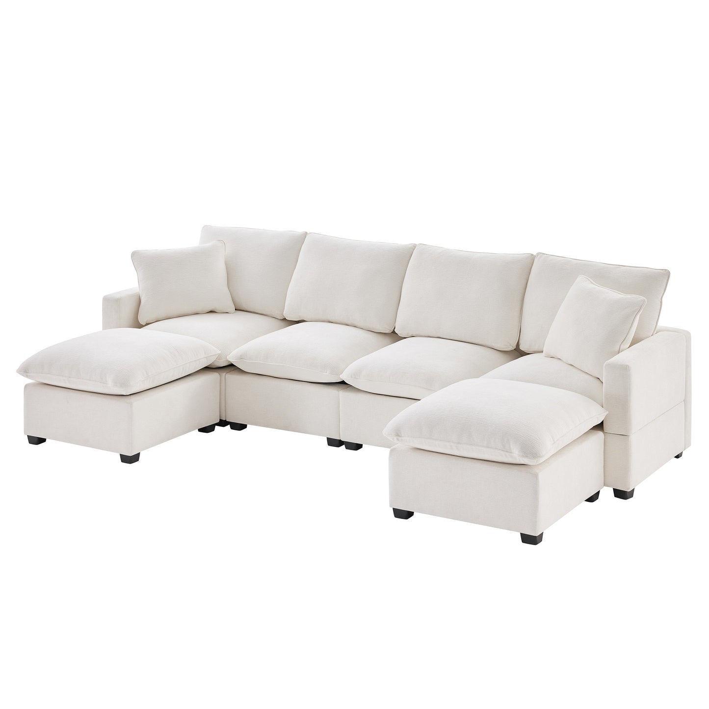 110*57" Modern U Shape Modular Sofa, 6 Seat Chenille Sectional Couch Set with 2 Pillows Included, Freely Combinable Indoor Funiture for Living Room, Apartment, Office, 2 Colors