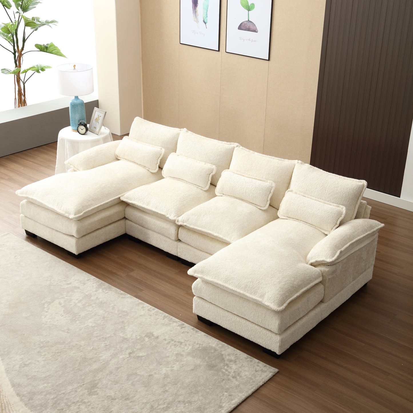 UNITED WE WIN Modern Large chenille Fabric U-Shape Sectional Sofa