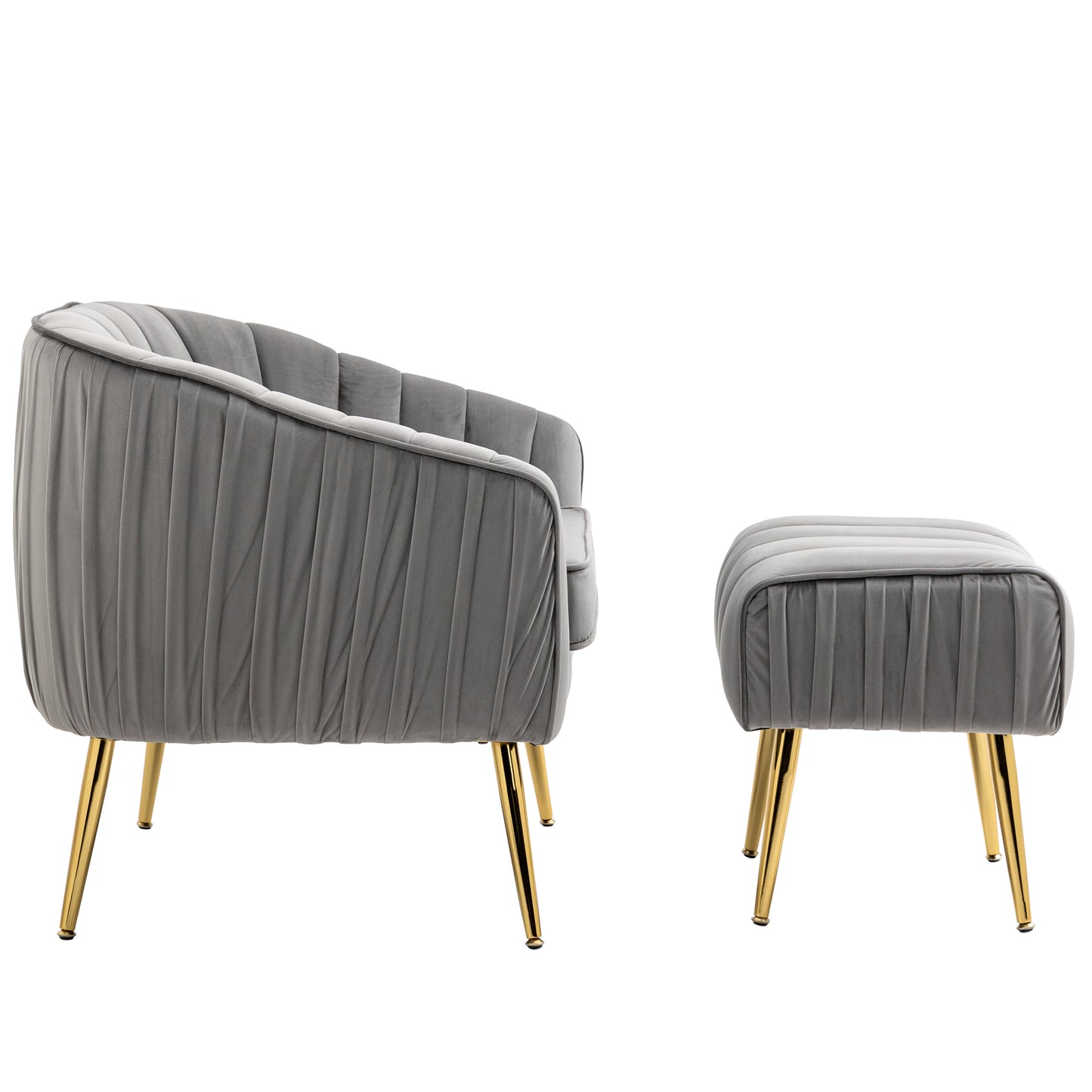 Sillón de terciopelo con otomana, moderno conjunto de otomana con capitoné para sala de estar y dormitorio, acabado dorado, gris