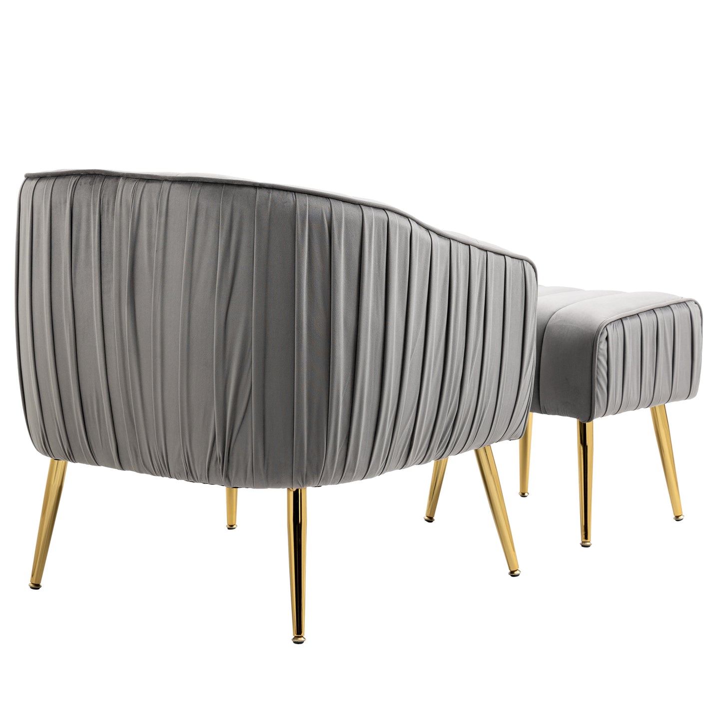 Sillón de terciopelo con otomana, moderno conjunto de otomana con capitoné para sala de estar y dormitorio, acabado dorado, gris