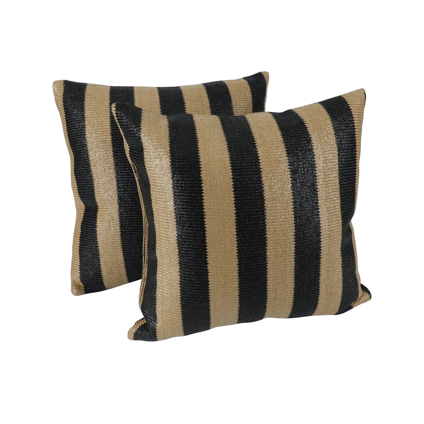 2 Pack Outdoor Throw Pillows, Patio Cushions Simulated Straw Weaving Strip)for Garden, Porch, Poolside Furniture - Soft & Comfortable Decorative Pillow Covers (18x18 Inch,Black/Yellow stripe