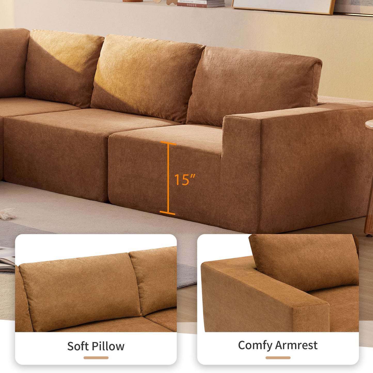 116*116" Modular L Shaped Sectional Sofa,Luxury Floor Couch Set,Upholstered Indoor Furniture,Foam-Filled Compressed Sofa for Living Room,Bedroom,5 PC Free Combination,3 Colors