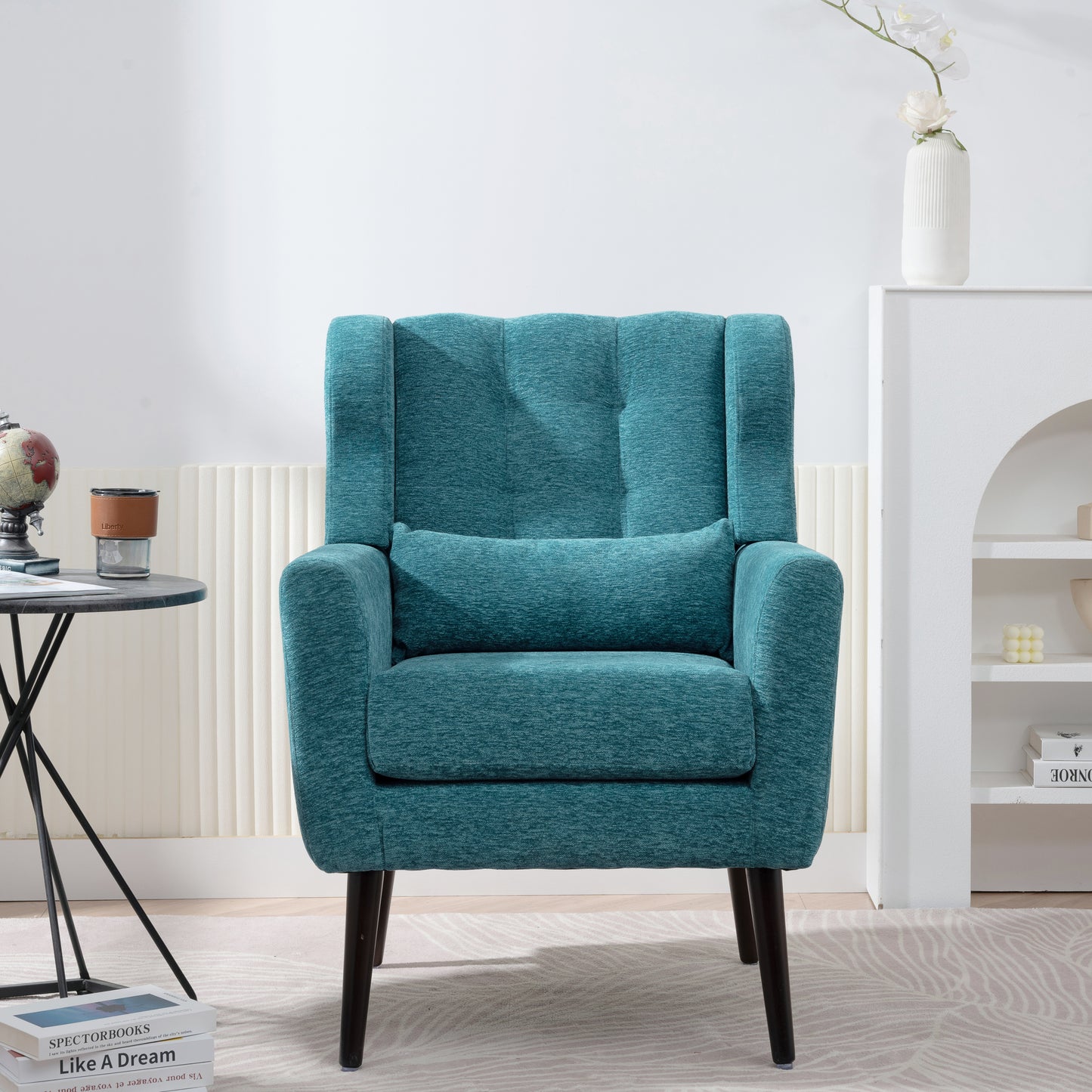 Sillón moderno con acento tapizado y relleno de espuma para sala de estar, cómodo sillón de lectura, moderno de mediados de siglo con tela de chenilla, sillón para sala de estar y dormitorio (verde azulado).