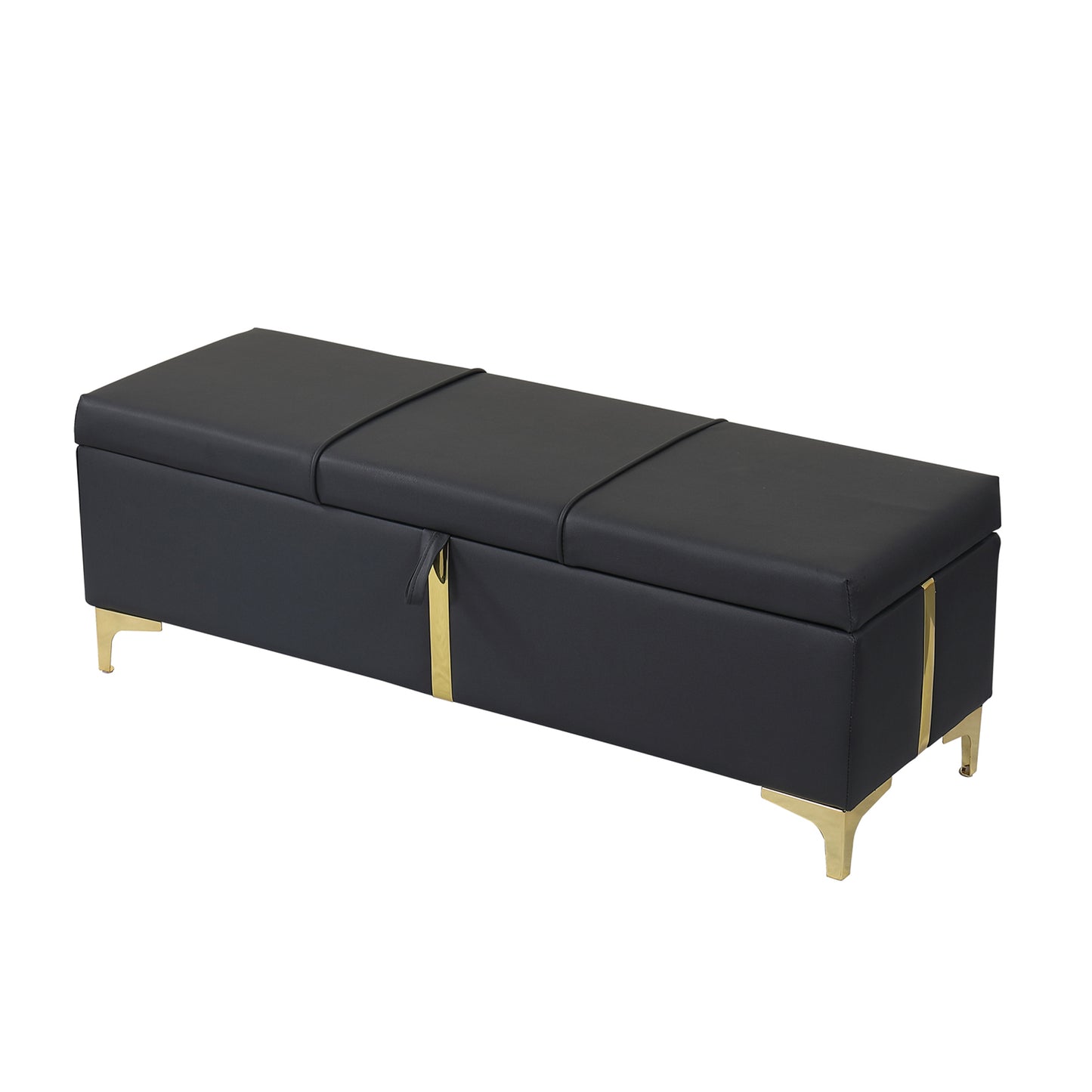 Juego de dormitorio de 2 piezas, cama Queen con plataforma tapizada y sistema de almacenamiento hidráulico, otomana con patas de metal, color negro