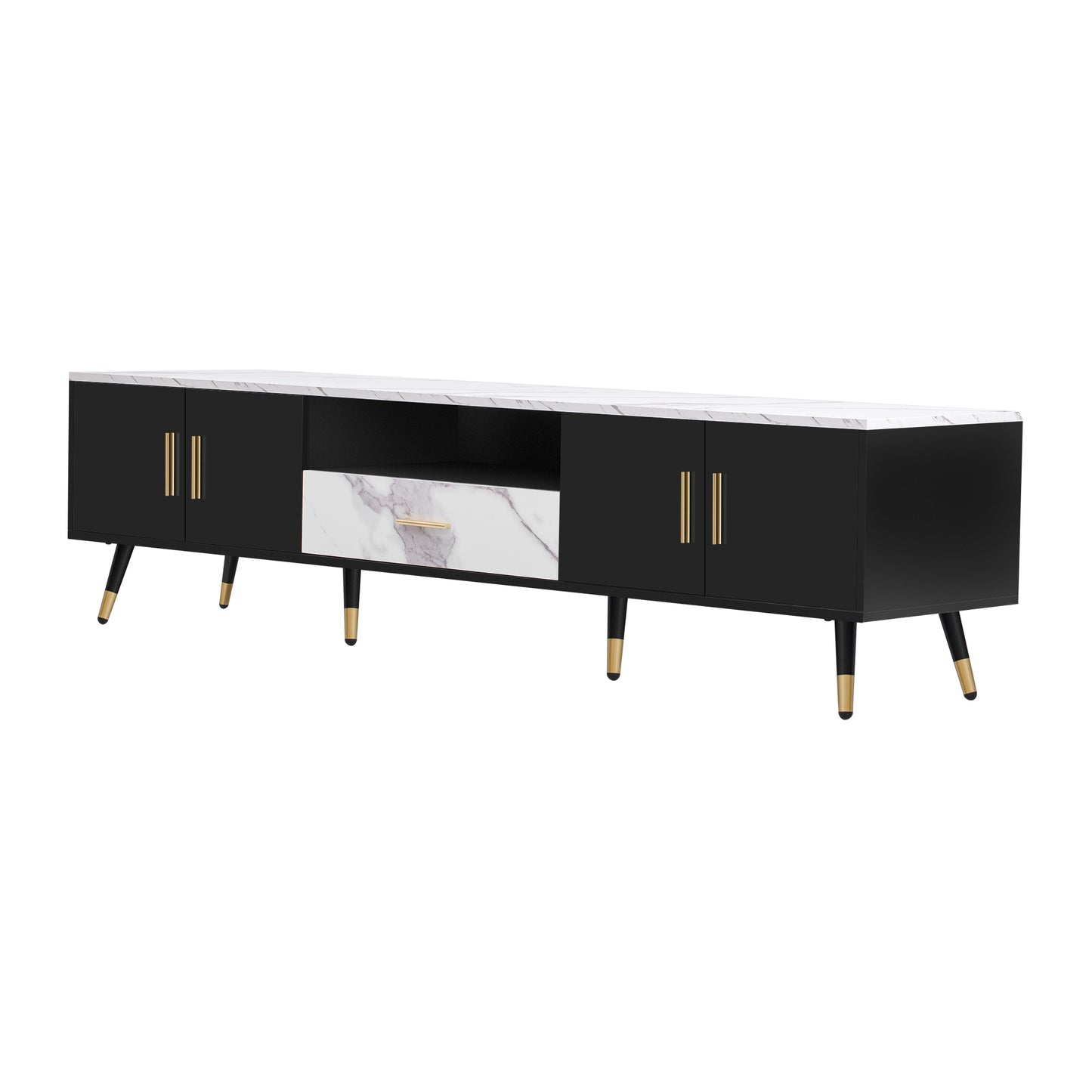 71'' Modern TV Stand with 2 Cabinets& Open Compartments, Entertainment Center for TVs up to 80'', Television Console for Living Room, Bedroom, Home Theatre
