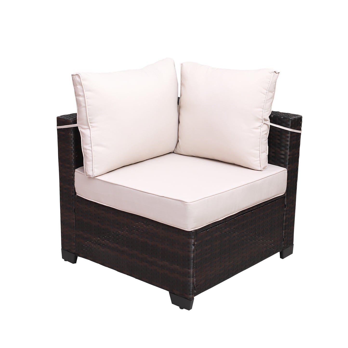 7pc Brown & Beige Patio Set – Outdoor Rattan Sectional w/ Glass Table