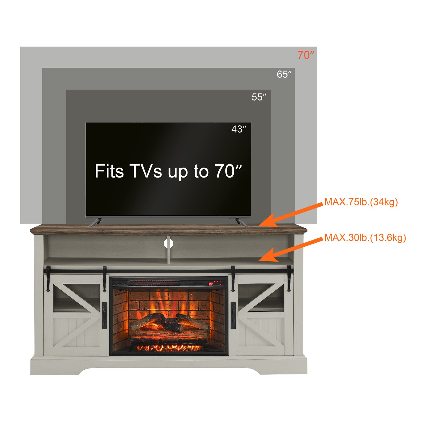 60 Inch Electric Fireplace Entertainment Center With Door Sensor-Jasmine white color