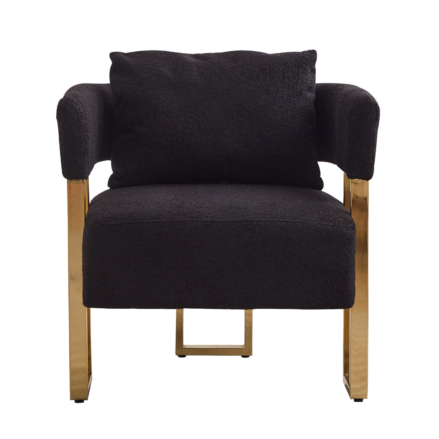 TS Modern decorative chair, living room side chair with gold metal legs, no wheels, suitable for dressing area, reception room, office,Teddy fleece upholstered metal foot sofa 2PCS Black