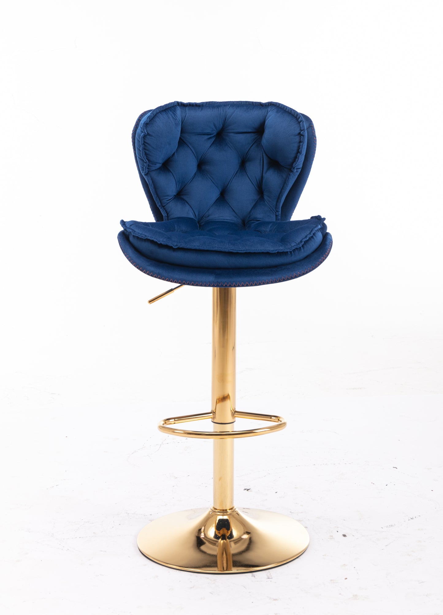 Set of 2 Bar Stools,with Chrome Footrest and Base Swivel Height Adjustable Mechanical Lifting Velvet + Golden Leg Simple Bar Stool-blue