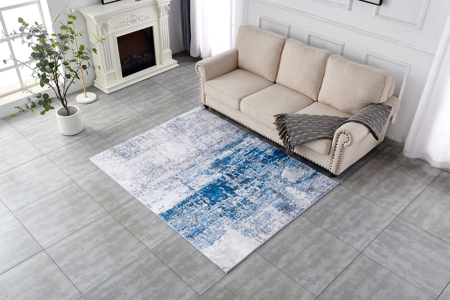 ZARA Collection Abstract Design Gray Turquoise (6.5' ft x 5' ft) Machine Washable Super Soft Area Rug