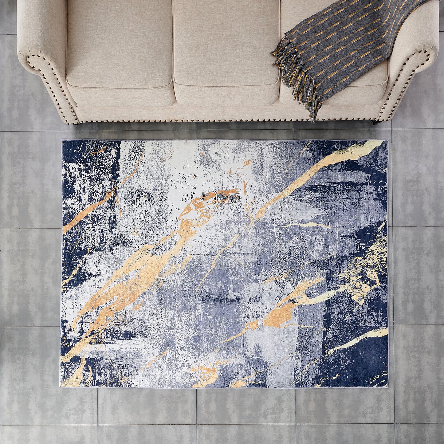 ZARA Collection Abstract Design Blue Gray Yellow (3' ft x 2' ft) Machine Washable Super Soft Area Rug