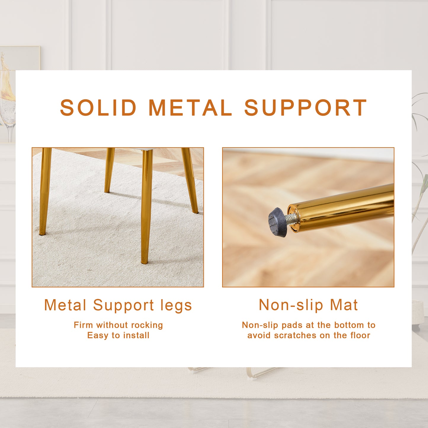 Table and chair set.36 Inch Diameter Modern Luxury Glass Dining Table and Chair Set - Gold Frame, Metal Legs.Two Black PU Chairs with Simple Line Designs On The Backrest.
