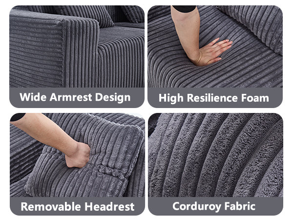 Modern Minimalist Modular Sectional Sofa, L-Shape Upholstered Cloud Couch with Deep Seats, Right Facing Chaise for Living Room- Dark Gray