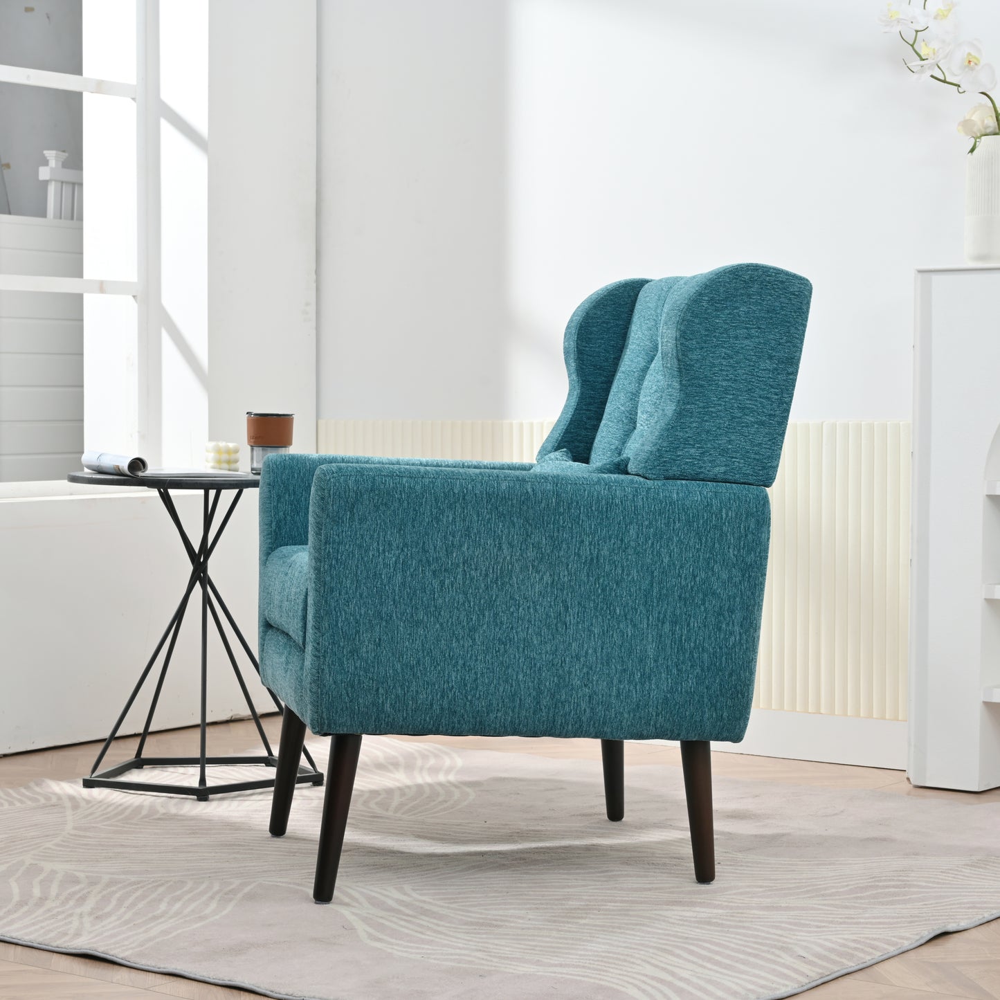 Sillón moderno con acento tapizado y relleno de espuma para sala de estar, cómodo sillón de lectura, moderno de mediados de siglo con tela de chenilla, sillón para sala de estar y dormitorio (verde azulado).