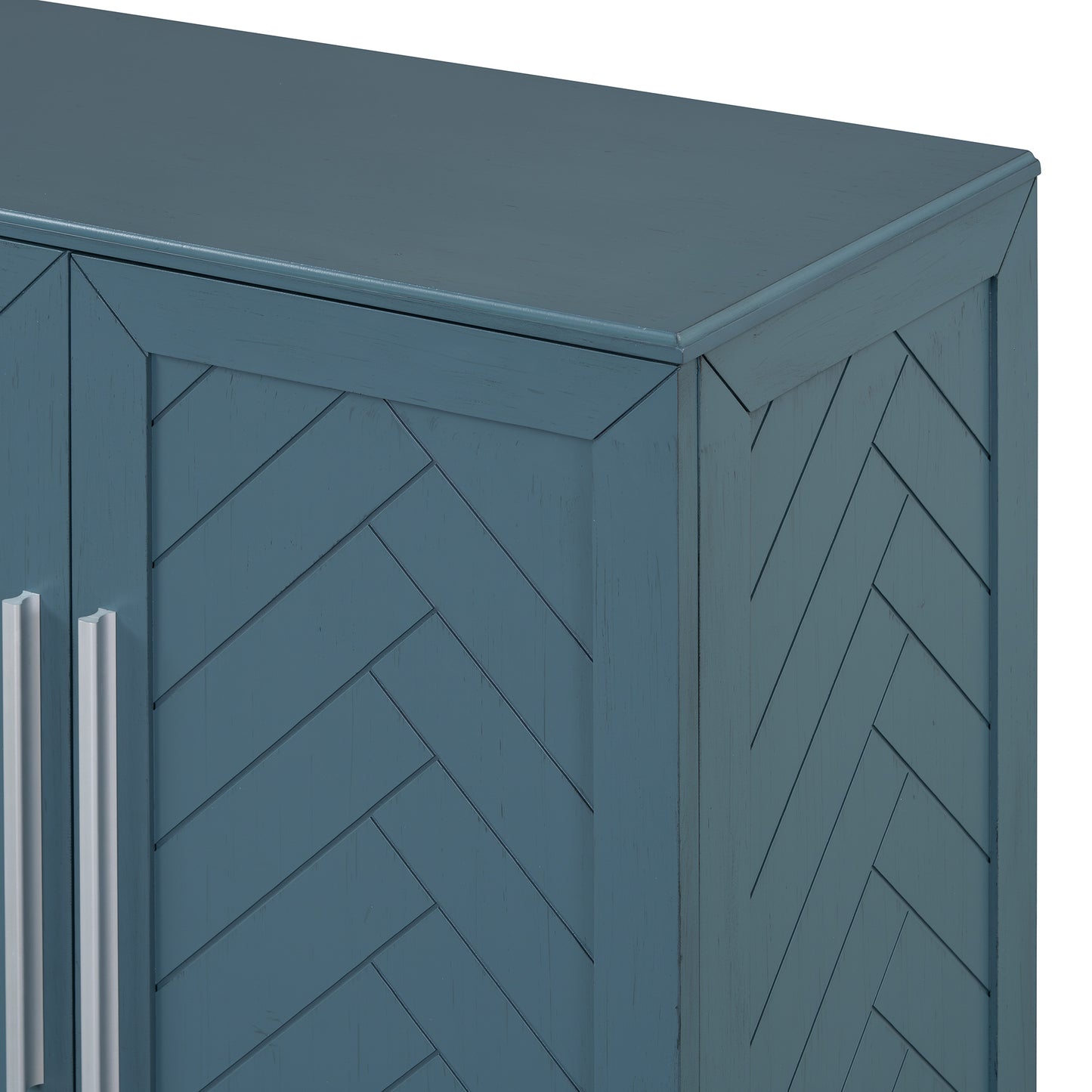 TREXM Sideboard with 4 Doors Large Storage Space Buffet Cabinet with Adjustable Shelves and Silver Handles for Kitchen, Dining Room, Living Room (Antique Blue)