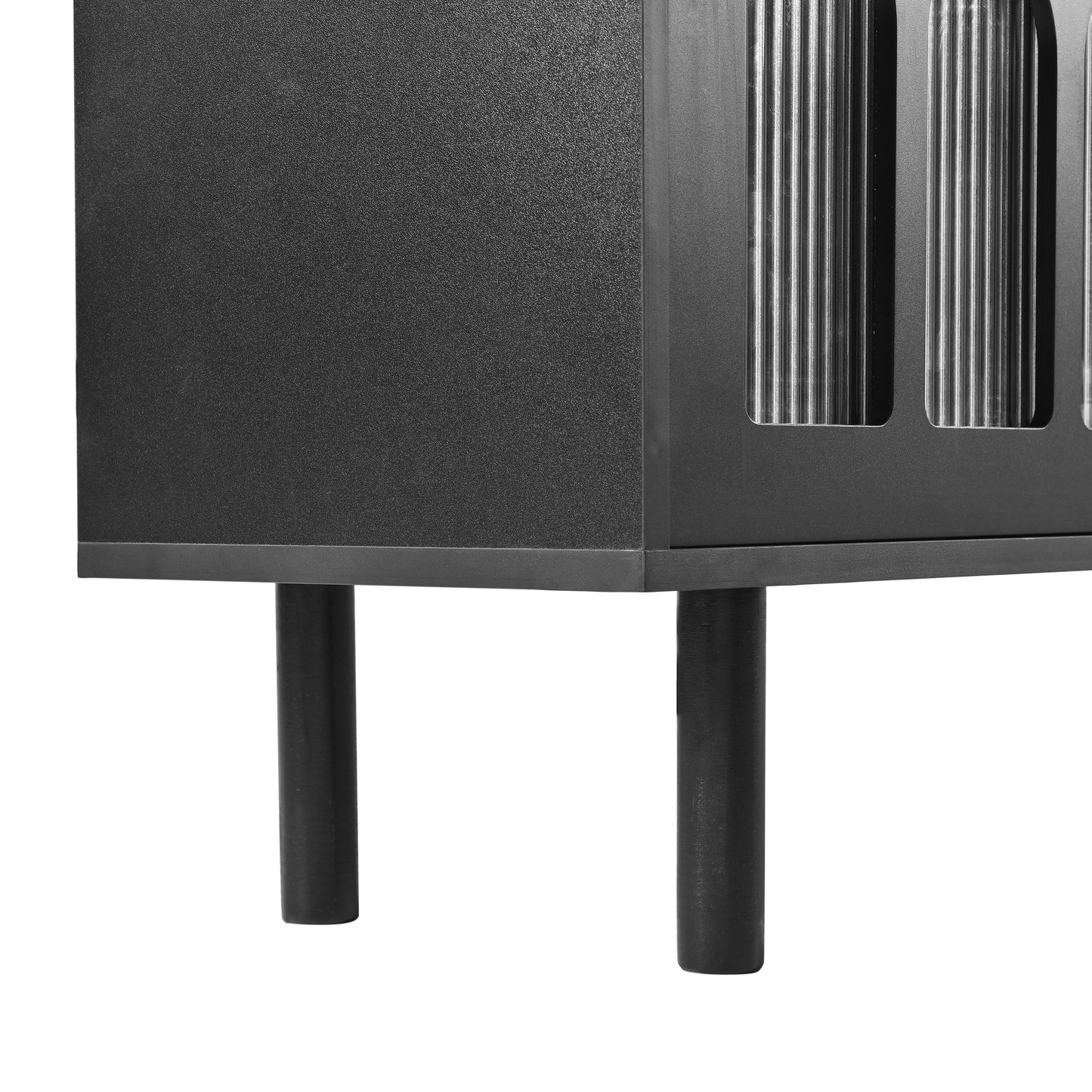 ON-TREND Cream Style TV Stand with LED Light Strip for TVs Up to 80'', Graceful Entertainment Center with 5 Solid Wood Legs, Large Storage Media Console with Fluted Tempered Glass Doors, Black