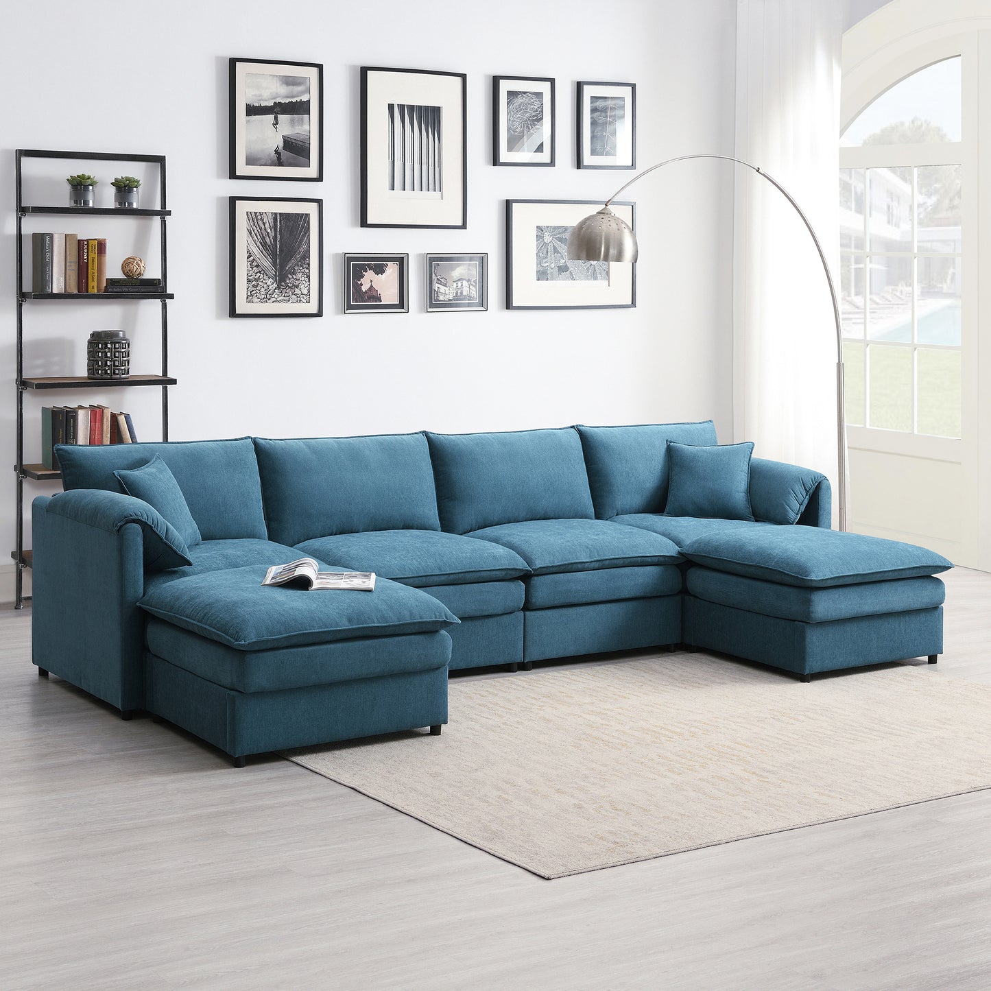 134*66" Chenille Modular Sectional Sofa,U Shaped Cloud Couch Set with Double Cushions ,6 Seat Sleeper Sofa Bed with Ottomans,Oversized Indoor Furniture for Living Room, 3 Colors
