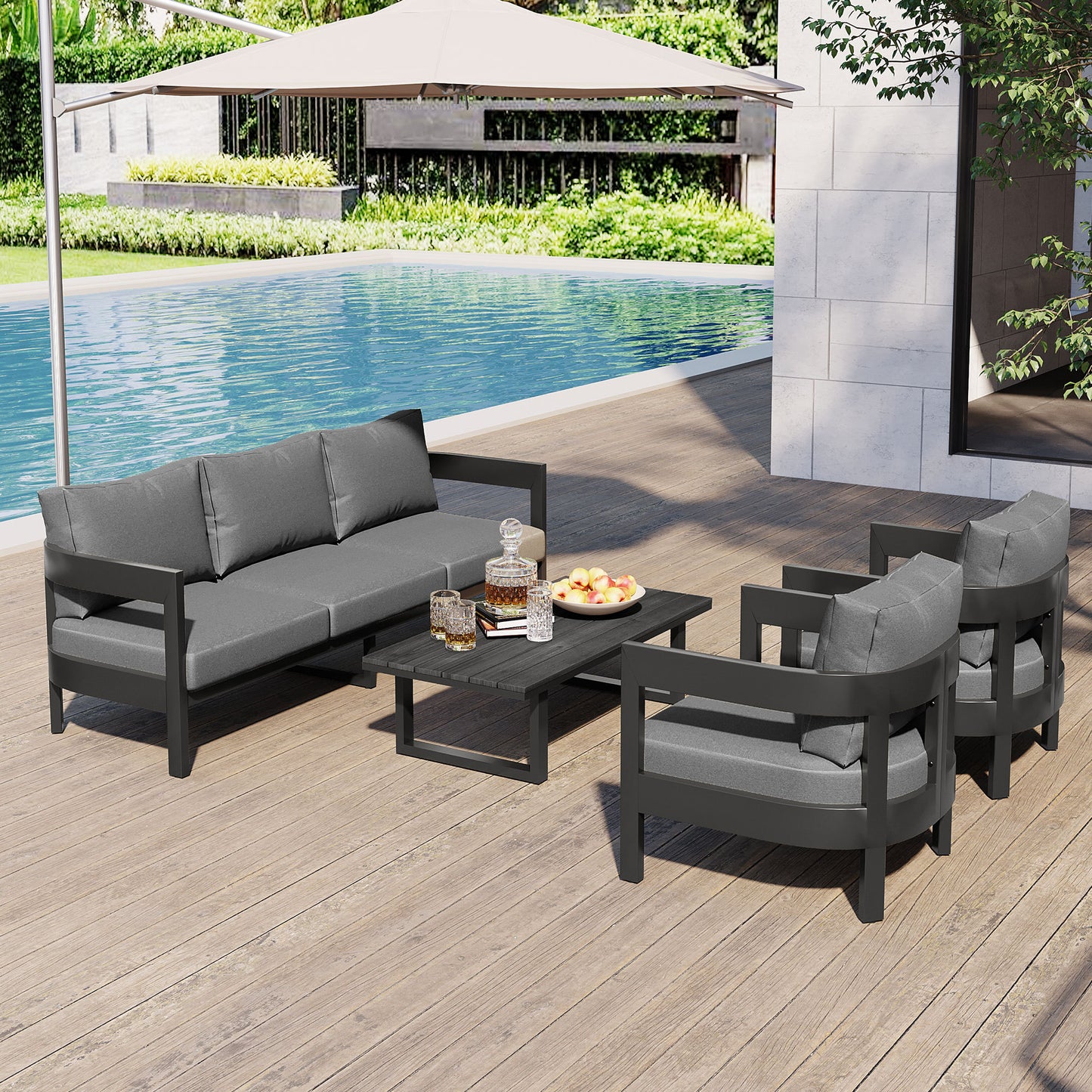 U_STYLE High-Quality Outdoor Seating Set with Thick Cushions for Ultimate Comfort, Perfect for Lawns, Patios, and Poolside