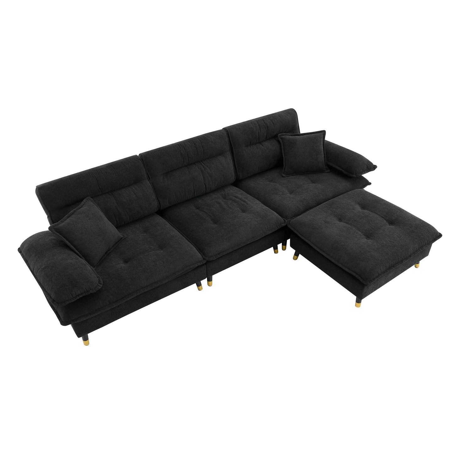 106*66.5" L shaped Convertible Sectional Sofa,4 Seat Tufted Couch Set with Two-tone Adjust Legs,Cloud Chenille Fabric,Movable Ottoman for Living Room, Apartment,Office,3 Colors