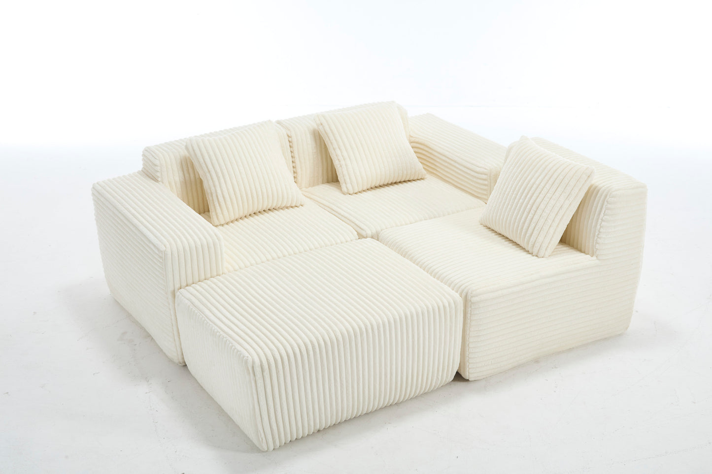Modern Minimalist Modular Sectional Sofa, L-Shape Upholstered Cloud Couch with Deep Seats, Right Facing Chaise for Living Room-White