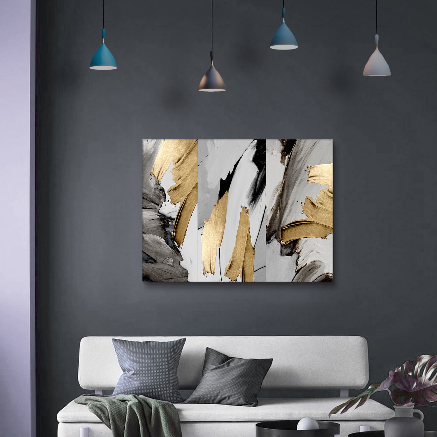 1 lienzo enmarcado para decoración de pared, estilo abstracto, color dorado y plateado, para oficina, sala de estar y dormitorio, 4028 pulgadas de grosor.