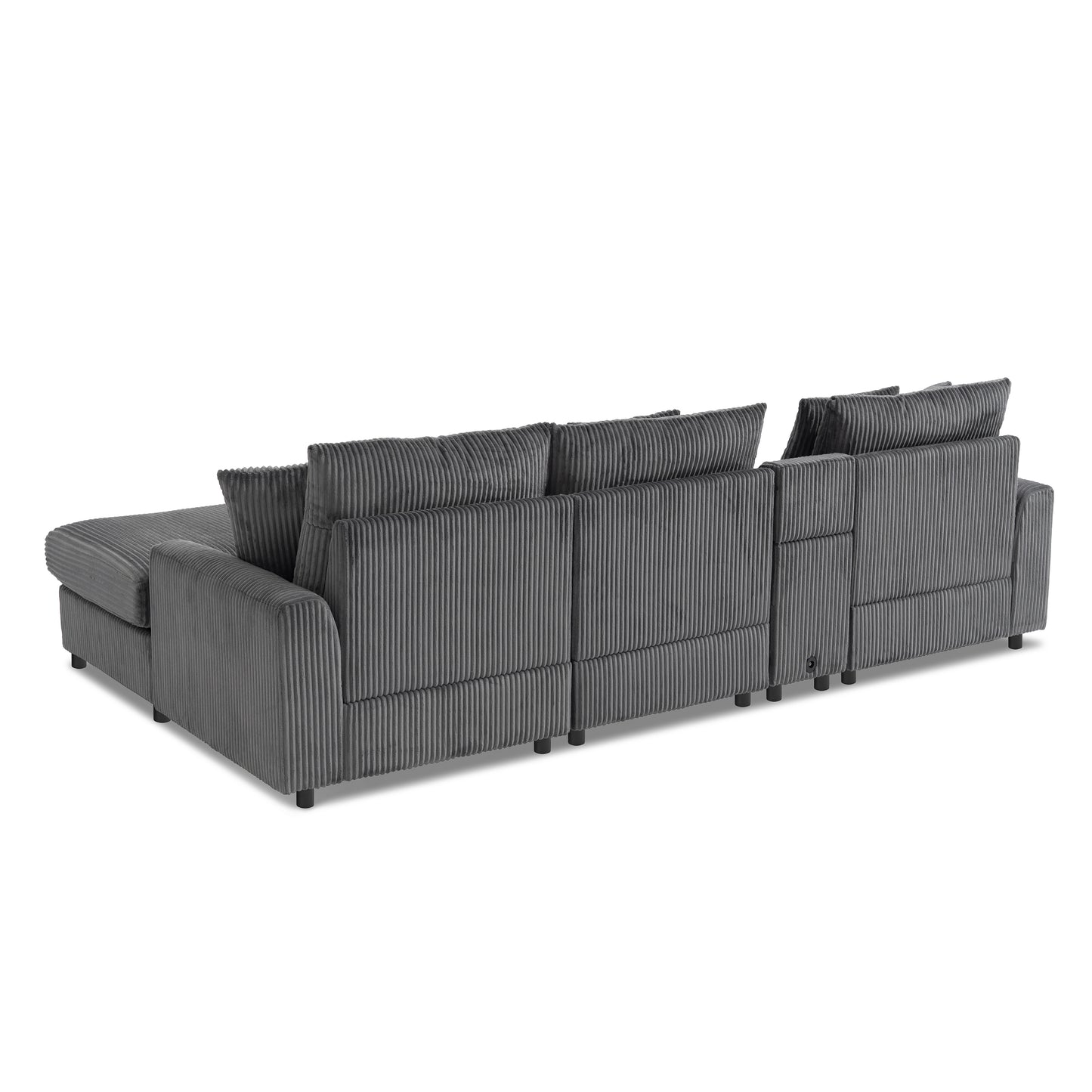 114*64'' Corduroy Sectional Sofa with Bluetooth Speakers,L Shaped Couch with Console,USB Charger,Cup Holders,Storage,Ottoman,Deep and Wide Seat Cloud Sofa for Living Room,Apartment,2 Colors