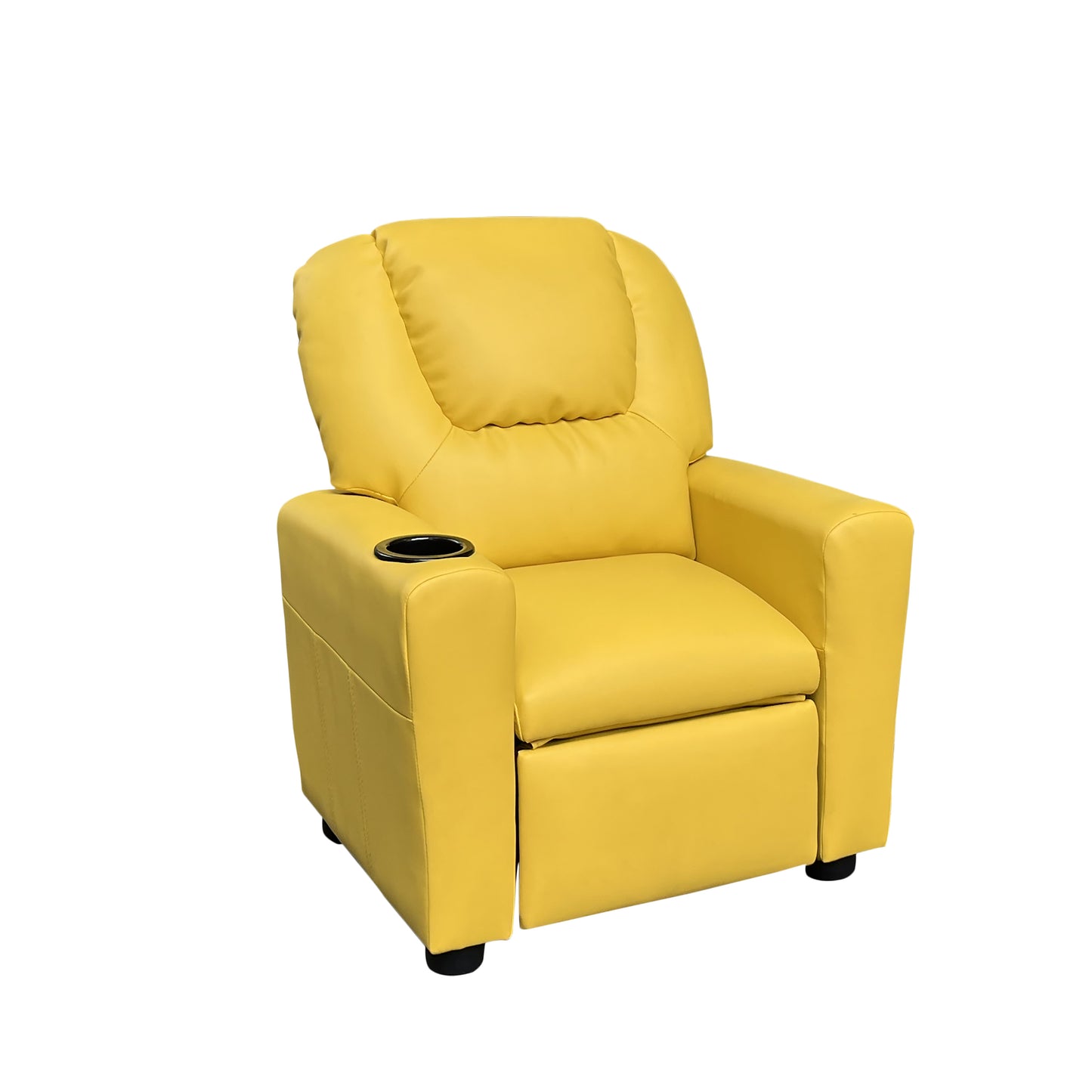 Sillón reclinable infantil Marisa de 22" de cuero sintético amarillo con portavasos