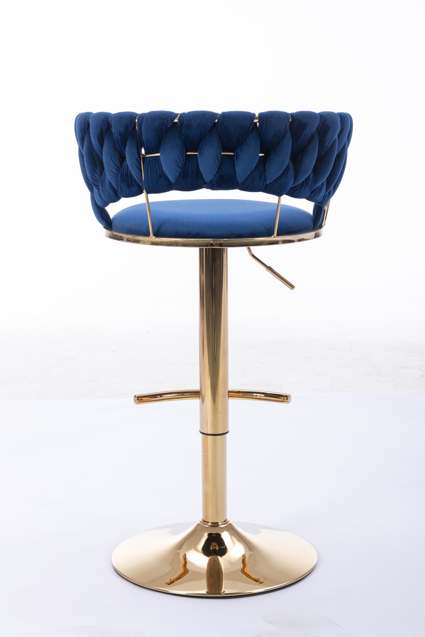 Set of 2 Bar Stools,with Chrome Footrest and Base Swivel Height Adjustable Mechanical Lifting Velvet + Golden Leg Simple Bar Stool-BLUE