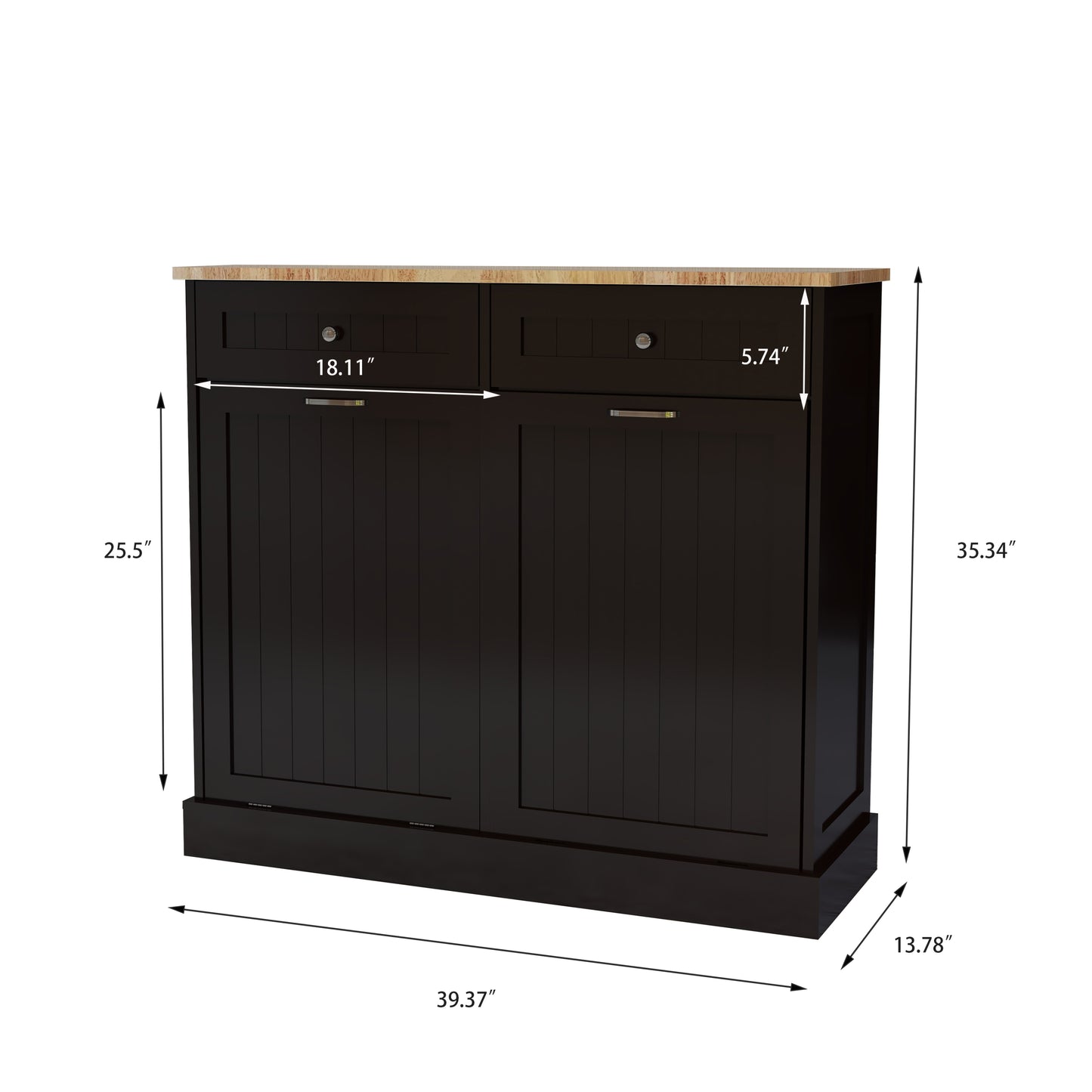 Gabinete de basura abatible con dos cajones y dos compartimentos Gabinete de basura de cocina - Negro