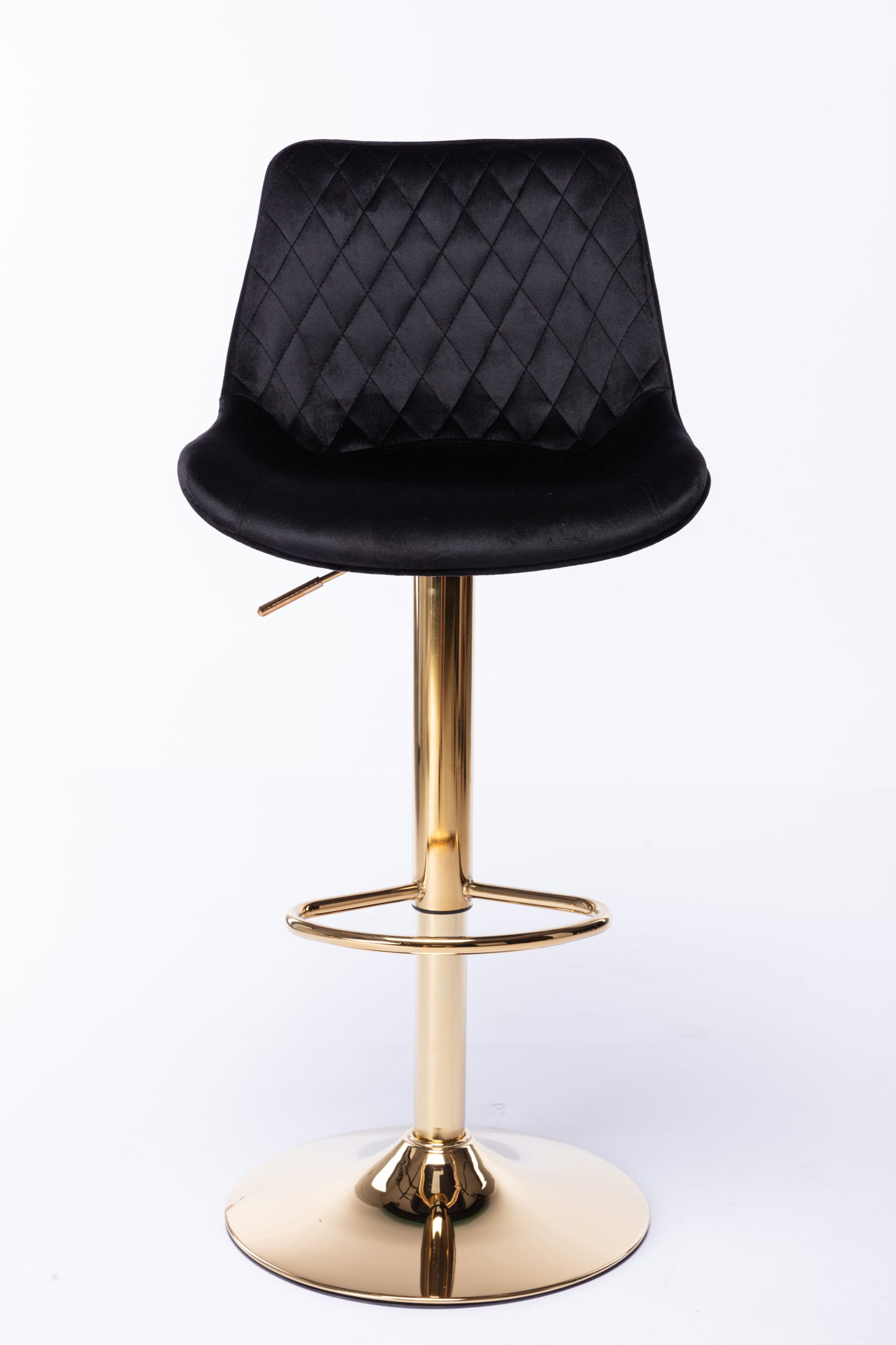 Set of 2 Bar Stools,with Chrome Footrest and Base Swivel Height Adjustable Mechanical Lifting Velvet + Golden Leg Simple Bar Stool-black