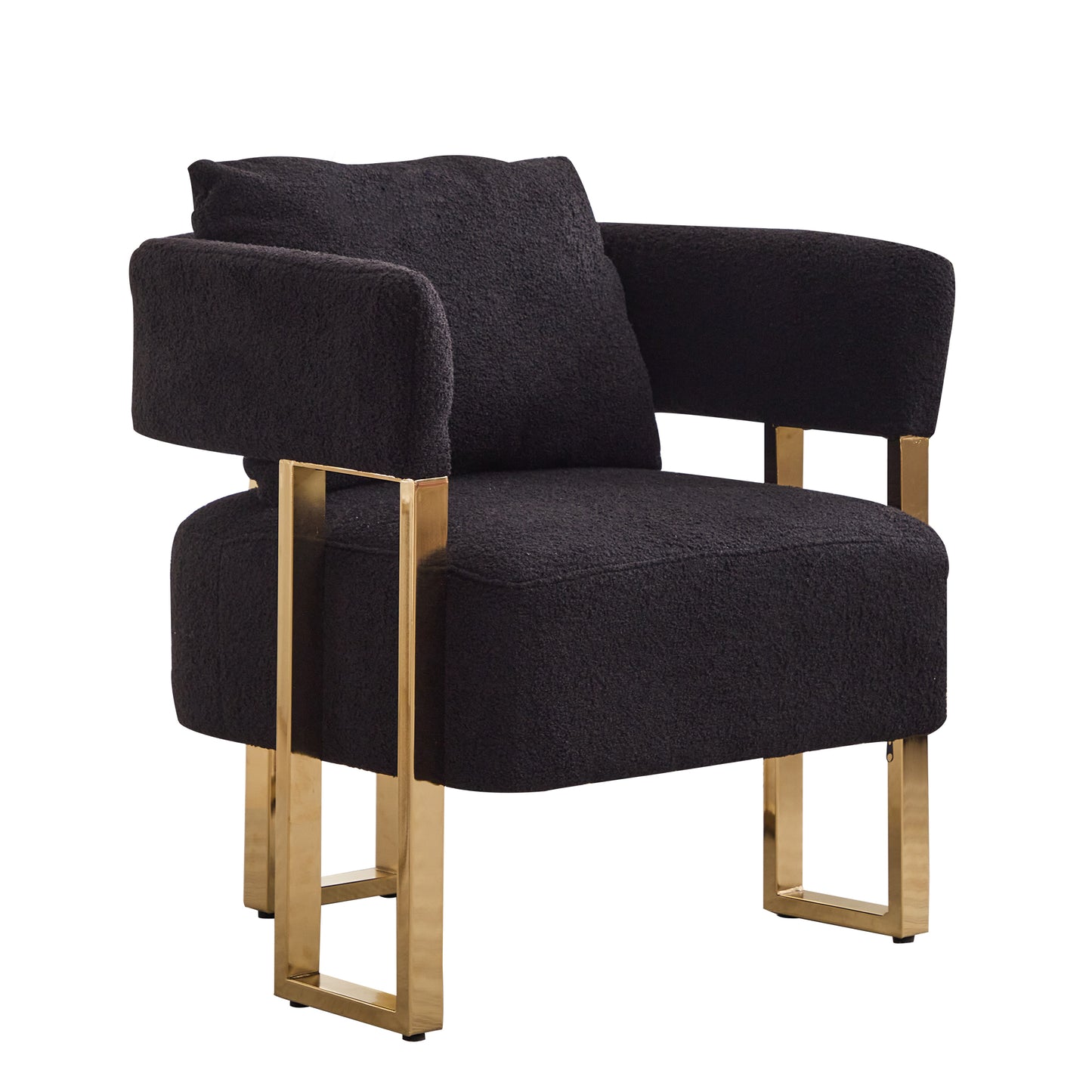 TS Modern decorative chair, living room side chair with gold metal legs, no wheels, suitable for dressing area, reception room, office,Teddy fleece upholstered metal foot sofa 2PCS Black