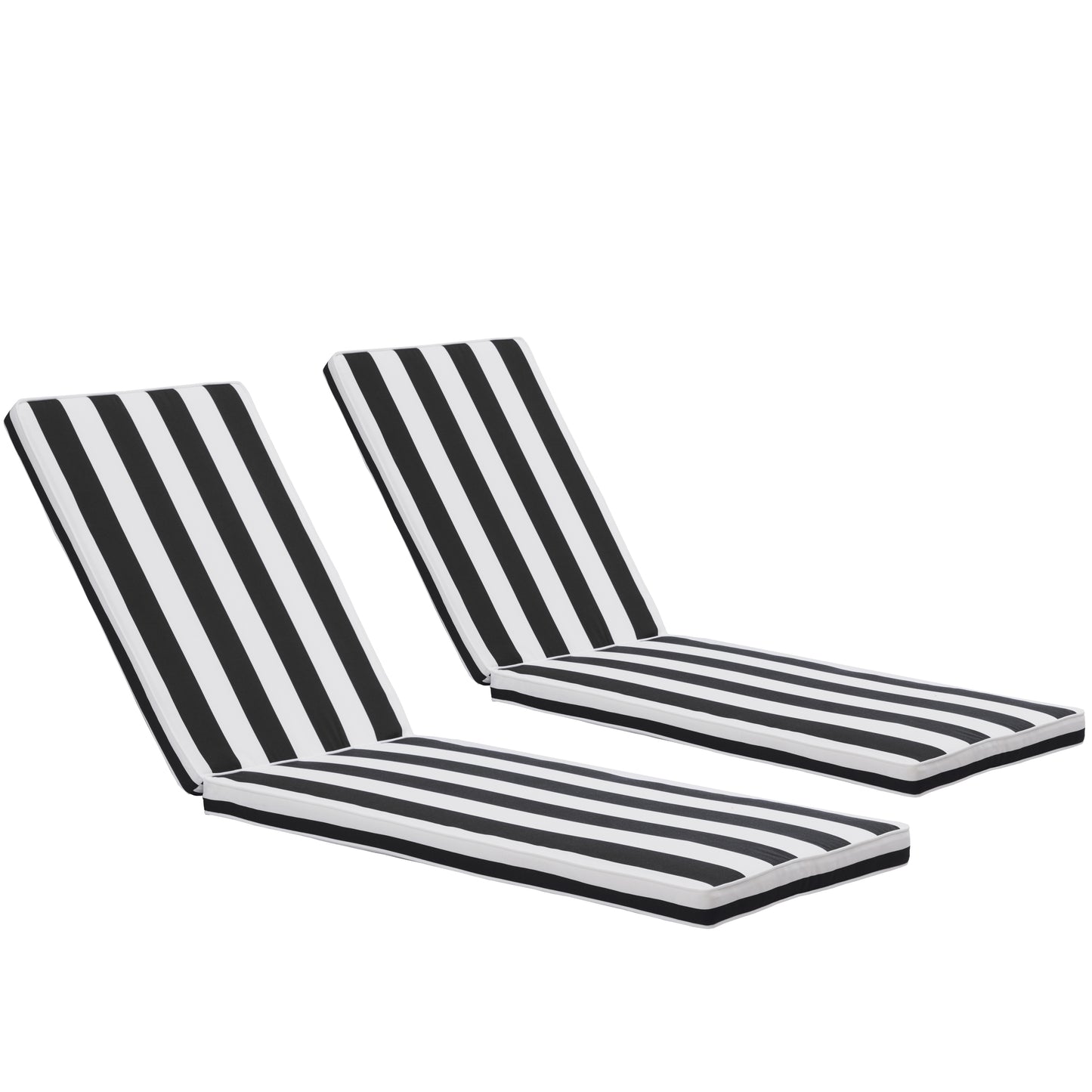 2-Piece Outdoor Chaise Lounge Chair Cushion Set, Replacement Seat Cushions for Patio Furniture – Black & White Striped Polyester